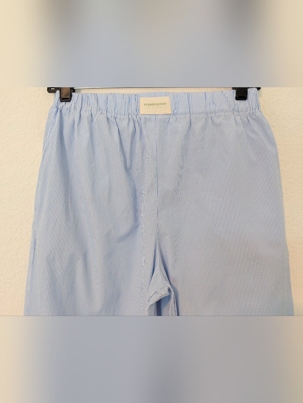 Studio Seven Designs Blue Stripe Poplin Cotton Foldover Lila Lounge Pants Sm — image 8 of 8